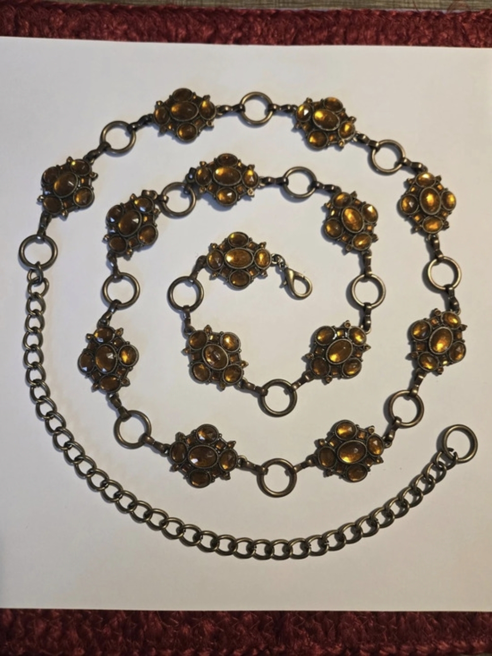 Brown & Gold Tone Embellished Chain Belt